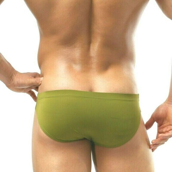 Brave Person  Men's Swim Bikini Brief - Olive Green (BP9791-OL) Contoured Pouch - Picture 13 of 13